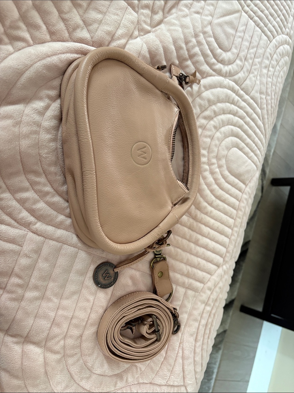 Women's Small Leather Crossbody Bag in Light Beige by Unknown